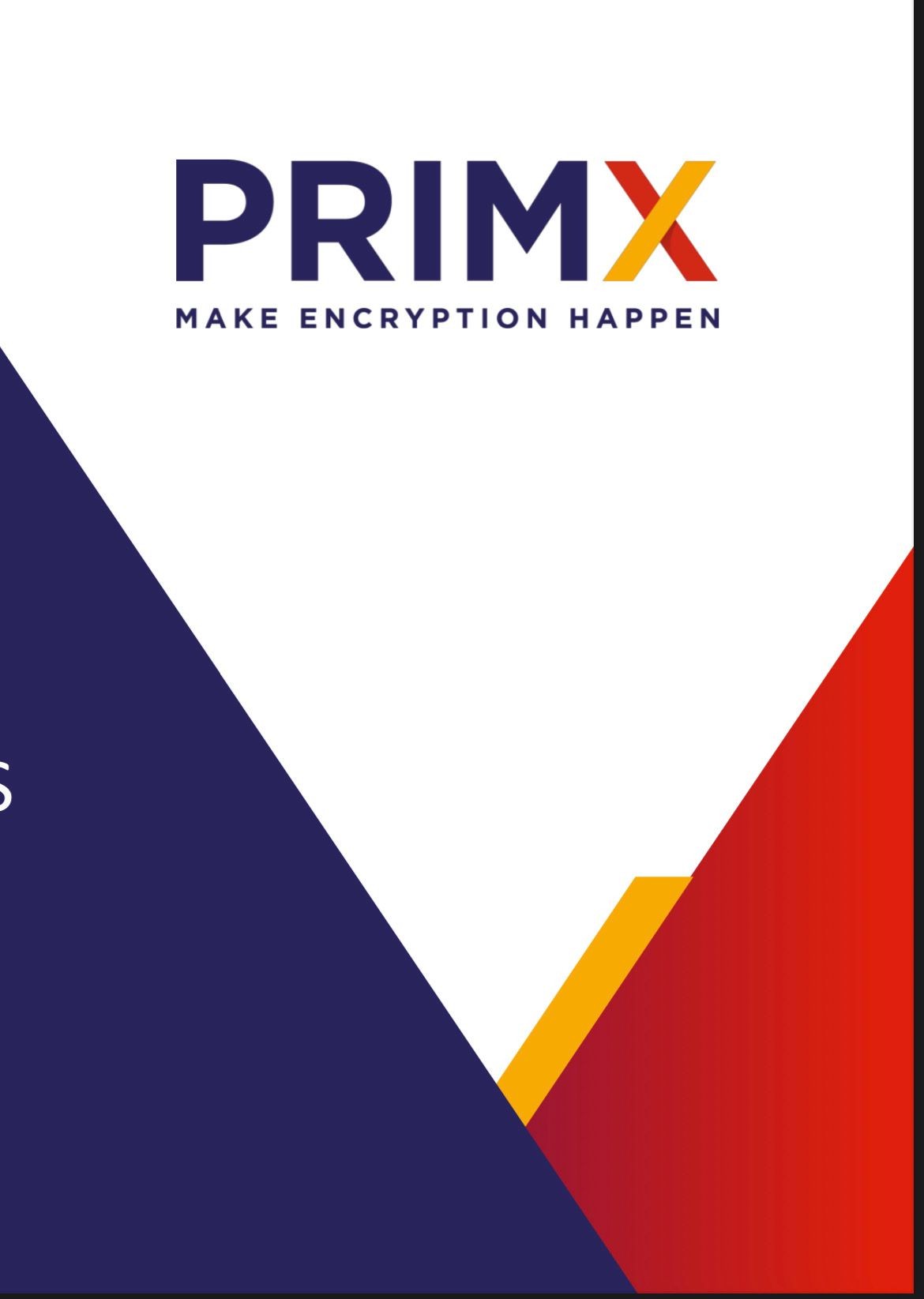 Logo with text 'PRIMX Make Encryption Happen' and geometric color patterns.