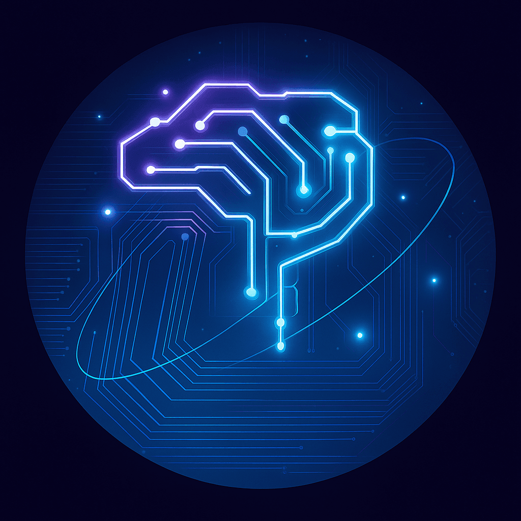 Digital illustration of a glowing brain circuit on a dark background, symbolizing artificial intelligence.
